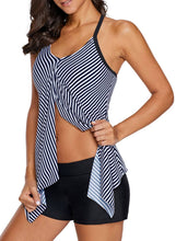 Load image into Gallery viewer, Striped Flyaway Drape Tankini Top