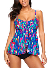 Load image into Gallery viewer, Painterly Color Block Flyaway Tankini 2pcs Swimsuit