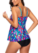 Load image into Gallery viewer, Painterly Color Block Flyaway Tankini 2pcs Swimsuit
