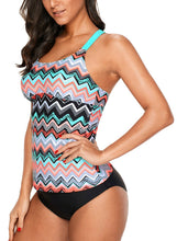 Load image into Gallery viewer, Zigzag Print Y Back Tankini Top